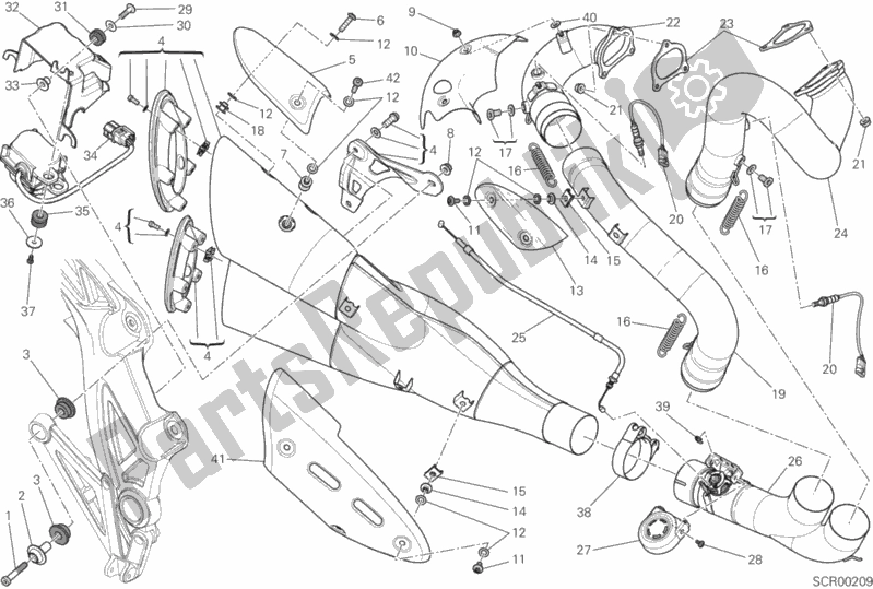 All parts for the Exhaust System of the Ducati Diavel Carbon FL Thailand 1200 2015